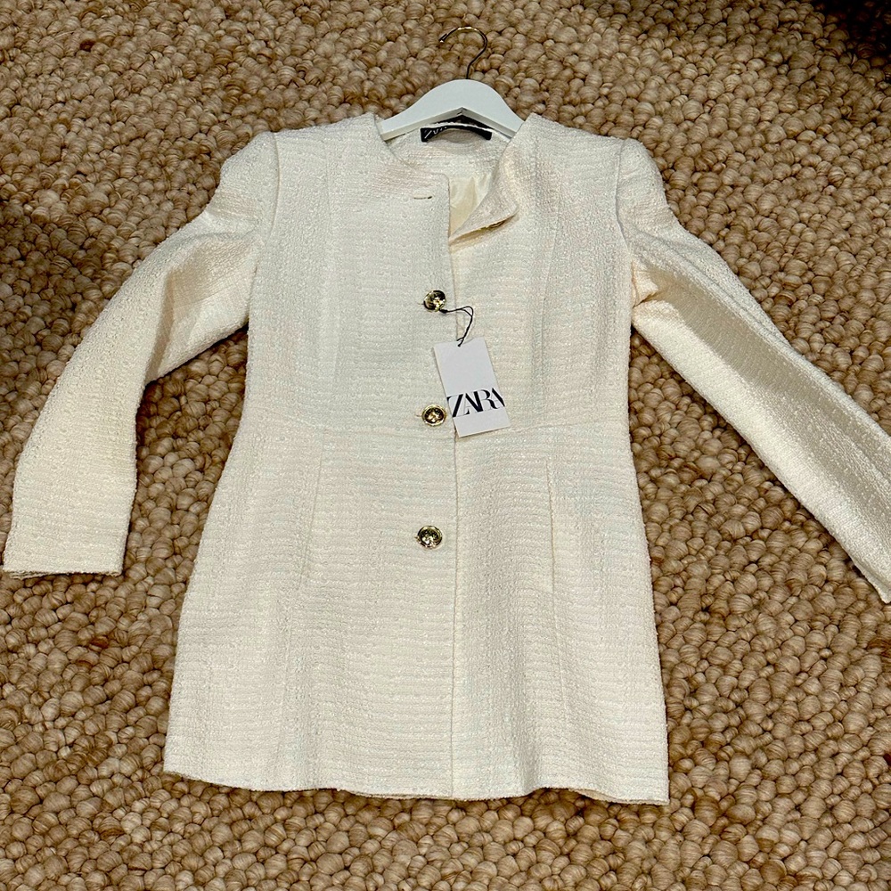 Zara NWT cream tweed coat